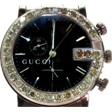 Mens Diamond Gucci Watch Round Cut Brown 101G Chrono YA101341 6.00ct