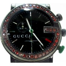 Mens Diamond Gucci Watch Round Cut Red Color 101M 3.00ct