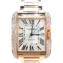 Mens Diamond Rose Gold Cartier Tank Anglaise Watch Round Cut G Color