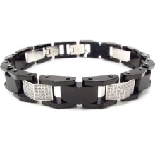 Mens Diamond Stainless Steel Bracelet 8inches 12mm Two Tone 2.00ct