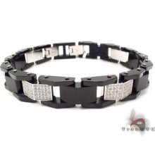 Mens Diamond Stainless Steel Bracelet 8inches 12mm Round Cut Two Tone 2.00ct