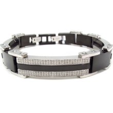 Mens Diamond Stainless Steel Bracelet 8inches 13mm Two Tone 2.00ct