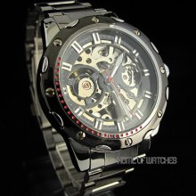 Men's Hollow Transparent Dial Stainless Steel Band Automatic Mechanical Watch