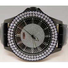 Mens Khronos/joe Rodeo Black Finish 2 Row White Simulated Diamond Bezel Watch