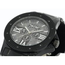 Men's King Master Iced Out Black Genuine 12 Diamond Watch Real Chronograph Look