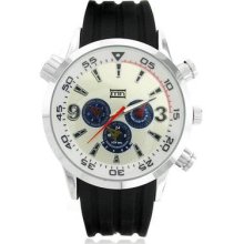 Men's Modern Chronograph Chrome Dial Analog Black Rubber Strap Sport Watch