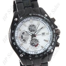 Mens new Curren stainless steel quartz watch white face & black finish