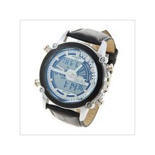 mens new Quamer digital/analog stainless steel chrome watch w/ black face & box