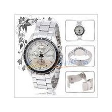 mens new vogue Curren 8043 stainless steel quartz watch whiteface w/chromefinish