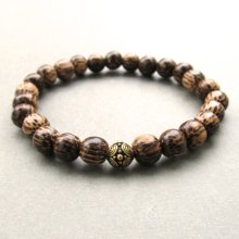 Mens patikan wooden beaded stretch bracelet with antique gold bead 2