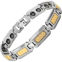 Mens Polished Tungsten Magnetic Bracelet With Gold Carbon Fibre