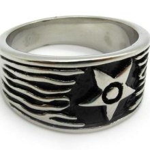 Men's Punk Gothic Biker Revolution Silver Stainless Steel Star Night Ring Gift