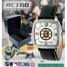 Mens Retro Game Time Logo Watch Square Dial Adjustable Leather Band NHL Teams