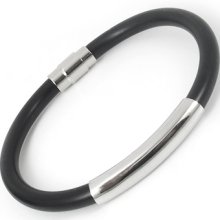 Men's Rubber Cord Bracelet Stainless Steel Id Bangle Magnet Lock