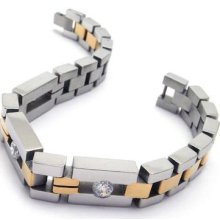 Mens Silver Golden Tone Stainless Steel Bracelet Bangle