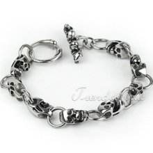 Men's Silver Toggle Skull Ghost Biker Stainless Steel Chain Bracelet