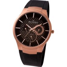 Mens Skagen Black Titanium Band Watch #809XLTRB- Rose Gold