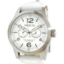 Men's Specialty Stainless Steel Case Silver Dial White Leather Strap