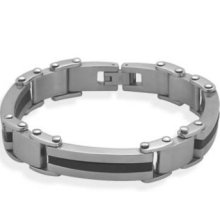 Mens Stainless Steel & Black Link Bracelet