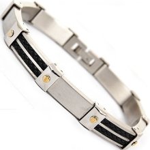 Mens Stainless Steel And Carbon Magnetic Bracelet + Free Gift Box + Free Link Si