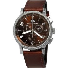 Men's Stainless Steel Case Brown Dial Chronograph Leather Strap Date D