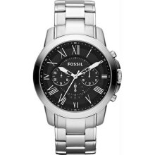 Men's Stainless Steel Case and Bracelet Black Dial Chronograph Roman N