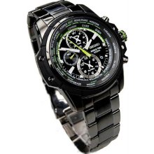 Men's Stainless Steel Chronograph World Timer Black Dial Date Display