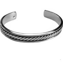 Men's Sterling Silver Cuff Bracelet with Oxidized Antiqued Rope Design