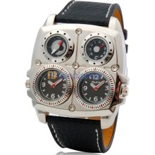 Men's Two-dial Quartz Analog Sports Watch with Thermometer & Compass (White)