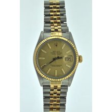 Mens Two-tone Steel & 18k Yellow Gold Rolex Datejust W/ Gold Tone Face W/ Box