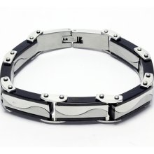 Mens White Black Stainless Steel Bracelet Link Bangle 8.5 Inches 12mm Jewelry