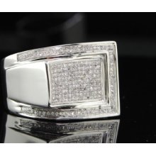 Mens White Gold Diamond Pinky Ring Pave Band Huge Face