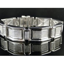 Mens White Gold Finish Real Diamond Bracelet 8.25 Inch