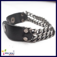 Metal Surfer Punk Rock Mens Brown Chain Wrist Cuff Genuine Leather Bracelet