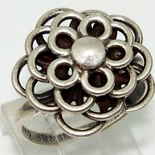 Mexico Silver Ring Flower Adjustable Sterling/925 Size 7 An26