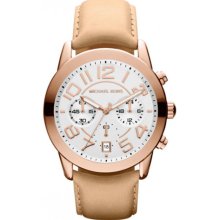 Michael Kors Mk2283 Mercer Rose Gold Chronograph Leather Strap Women's Wat