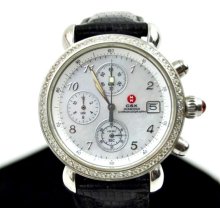 Michele Stainless Steel Diamond Bezel Leather Csx Chronograph Wat