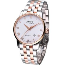 Mido Baroncelli Men Mechanical Automatic Swiss Watch White Rose Gold M86009n61