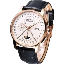 Mido Baroncelli Moonphase Automatic Swiss Watch Cream White Rose Gold M86073m14