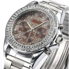 Miler Fashion Lady Women Brown Crystal Alloy Analog Quartz Watch Us +tracking