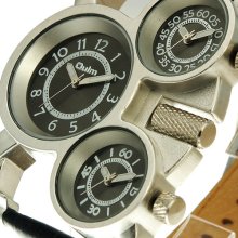 Military Army Oulm 3time Zones Movements Quartz Mens Leather Sports Cool Watch