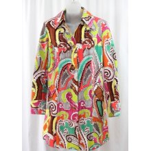 Milly Brown Pink Green Print Cotton Coat Jacket Outerwear Size 8