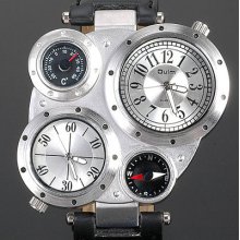 Modern Fashion White Black Sport Military Men's Quartz Wrist Watch Dual Time Gmt