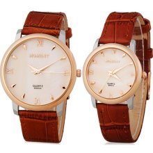 Moment 8005 Round Dial Analog Quartz Couple Watches for Lovers (Brown)