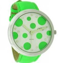 Monte Carlo Ladies Green Spotty Dial Fashion Watch On Green Leather Strap