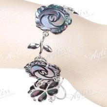 Mop Shell Rose Beads Leaf Toggle Link Chain Bracelet