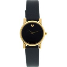 Movado Women's Black Leather Strap Watch