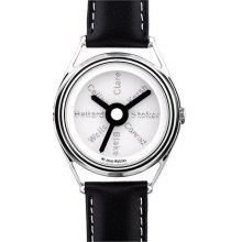 Mr Jones Unisex Compass Road Stainless Watch - Black Leather Strap - Silver Dial - 24-L4