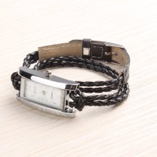 Multi Colors Fashion Braided Rope String Wrist Quartz Watch Square Case