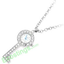 Necklace Jewelry Key Shape + Crystal Beads Quartz Clock Watch